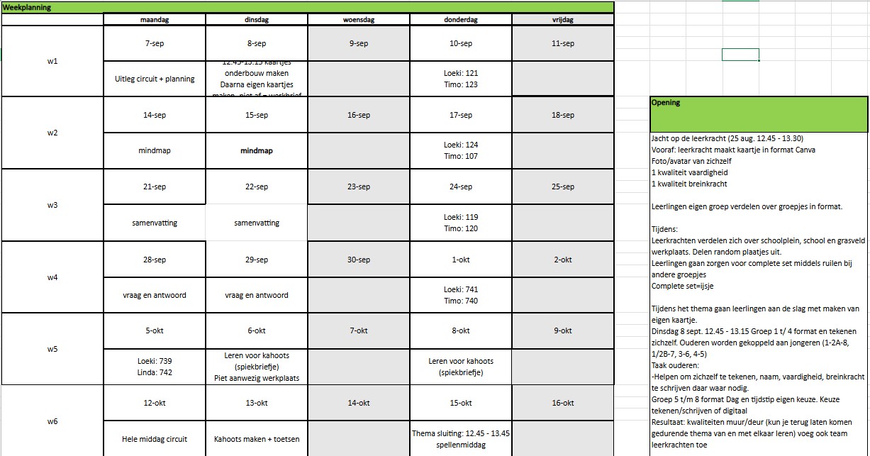 Weekplanning De Peddepoel